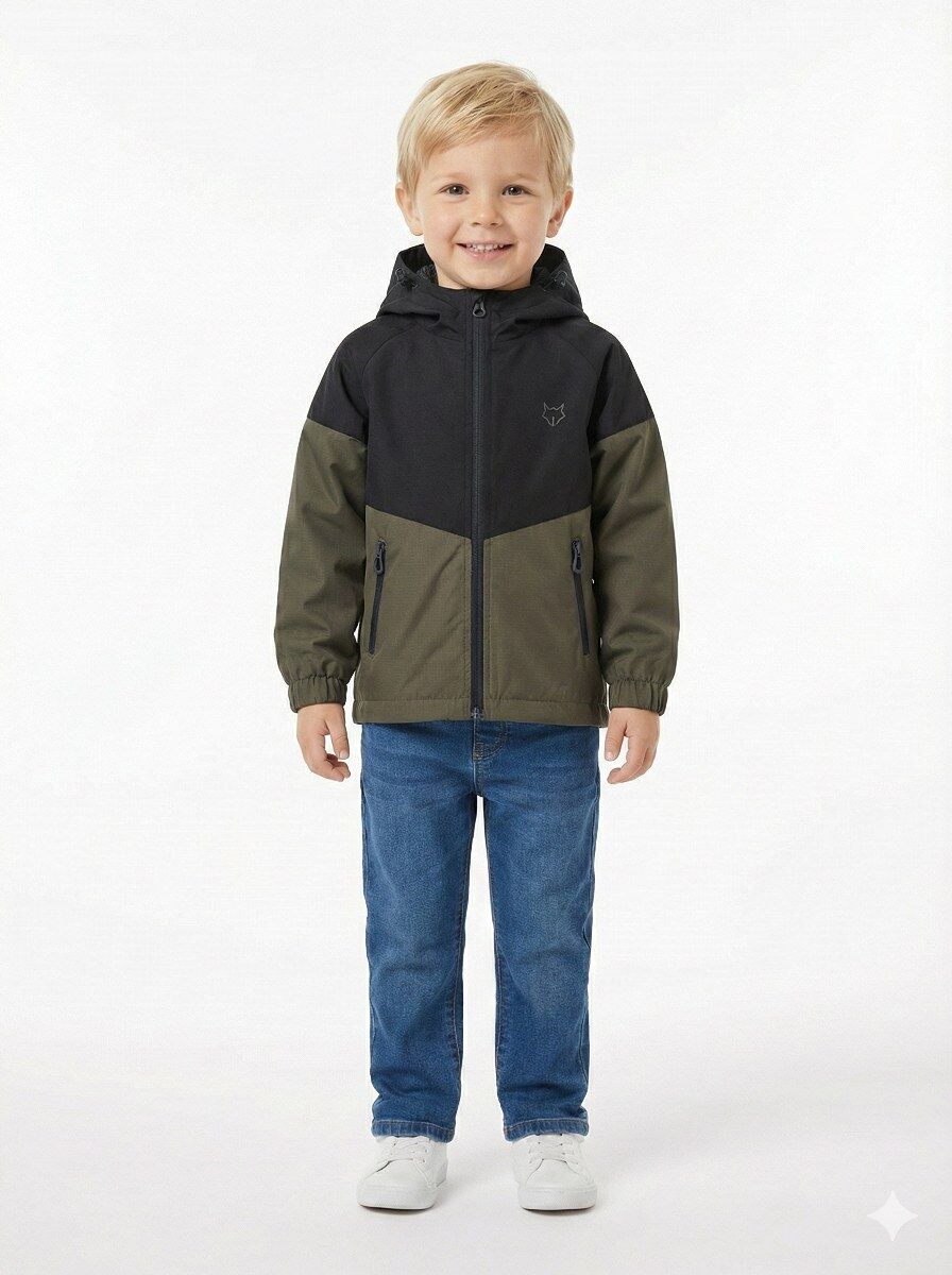 GAMP ERKEK ÇOCUK KAPÜŞONLU RENK BLOKLU MEVSİMLİK RÜZGARLIK MONT YAĞMURLUK Haki - 6-7