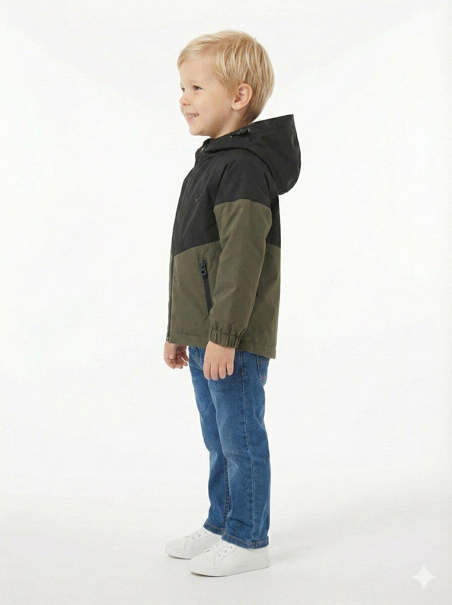 GAMP ERKEK ÇOCUK KAPÜŞONLU RENK BLOKLU MEVSİMLİK RÜZGARLIK MONT YAĞMURLUK Haki - 6-7