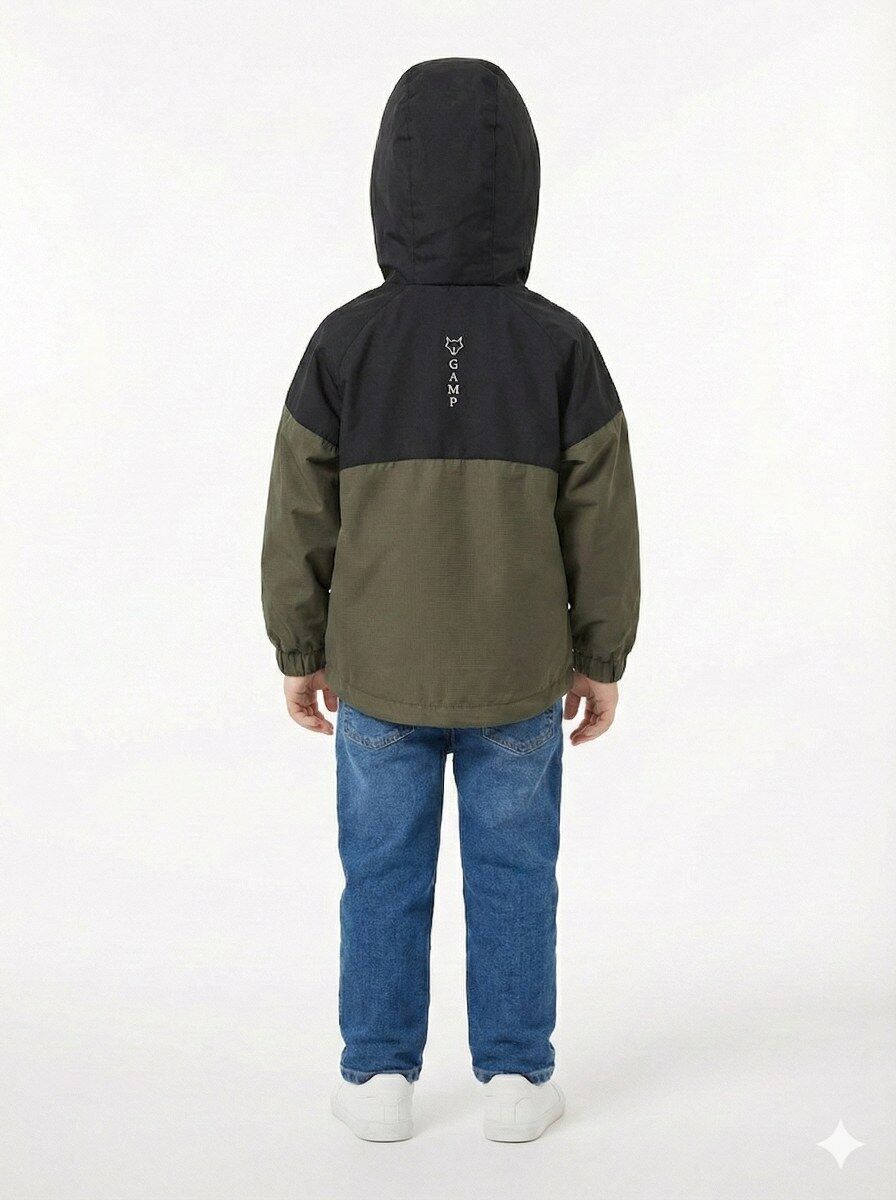 GAMP ERKEK ÇOCUK KAPÜŞONLU RENK BLOKLU MEVSİMLİK RÜZGARLIK MONT YAĞMURLUK Haki - 6-7
