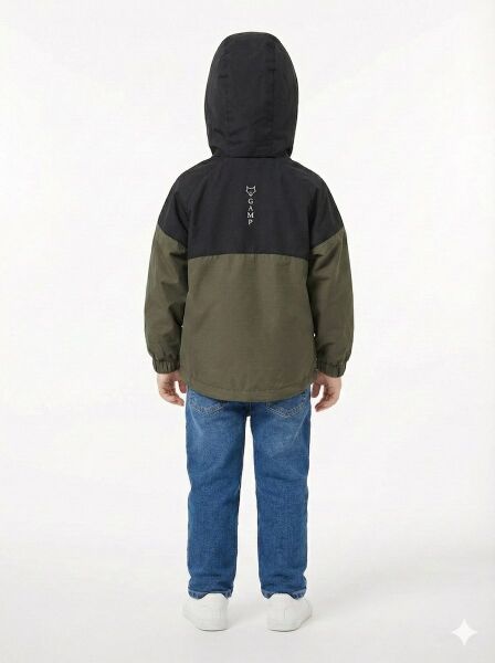GAMP ERKEK ÇOCUK KAPÜŞONLU RENK BLOKLU MEVSİMLİK RÜZGARLIK MONT YAĞMURLUK Haki - 6-7