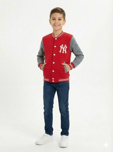 Gamp Erkek Çocuk Ny Logolu Çıtçıtlı Kolej Ceket Bomber Mont Siyah - 11