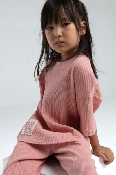 Rolypoly Kız Çocuk Bermuda Takım Waffle Örme Kumaş Pembe - 7-8