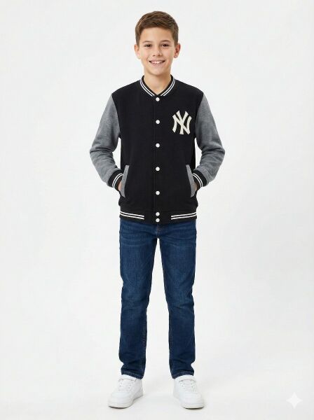 Gamp Erkek Çocuk Ny Logolu Çıtçıtlı Kolej Ceket Bomber Mont Siyah - 11