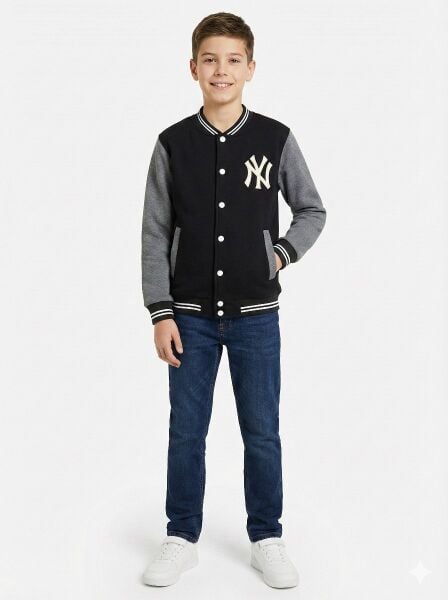 Gamp Erkek Çocuk Ny Logolu Çıtçıtlı Kolej Ceket Bomber Mont Siyah - 11