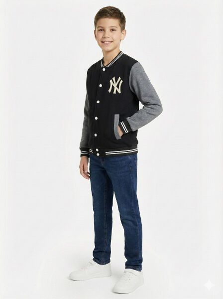 Gamp Erkek Çocuk Ny Logolu Çıtçıtlı Kolej Ceket Bomber Mont Siyah - 11