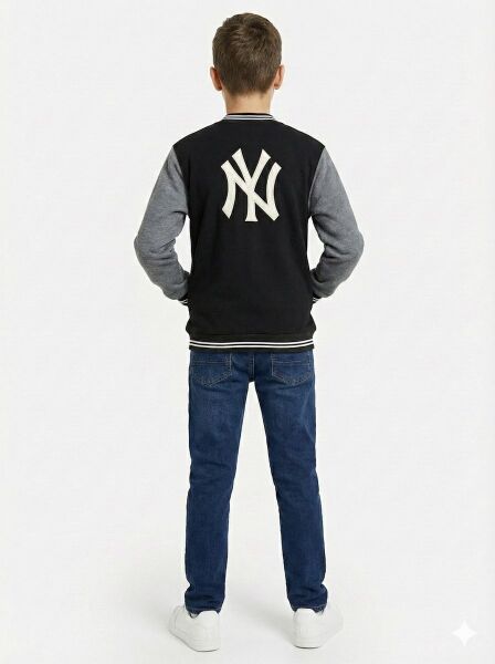 Gamp Erkek Çocuk Ny Logolu Çıtçıtlı Kolej Ceket Bomber Mont Siyah - 11