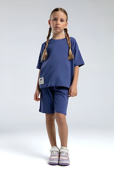 Rolypoly Anne Kız Bermuda Takım İki İplik Örme Kumaş İndigo - 7-8