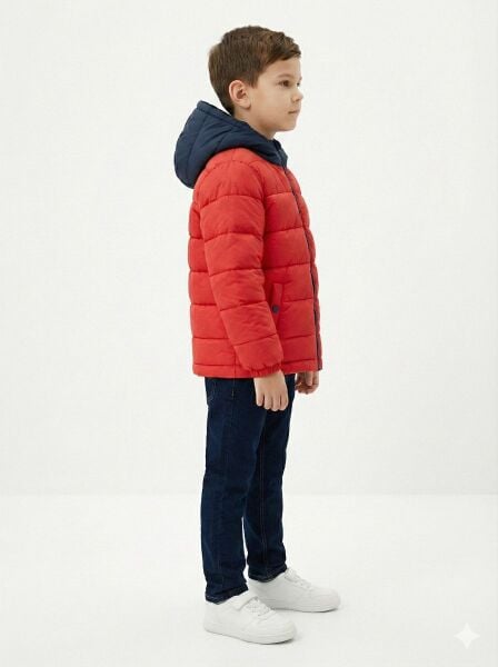 ERKEK ÇOCUK KIRMIZI KAPÜŞONLU İÇİ DOLGULU KIŞLIK ŞİŞME MONT 8 - Kırmızı