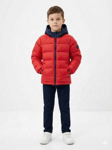 ERKEK ÇOCUK KIRMIZI KAPÜŞONLU İÇİ DOLGULU KIŞLIK ŞİŞME MONT Kırmızı - 9