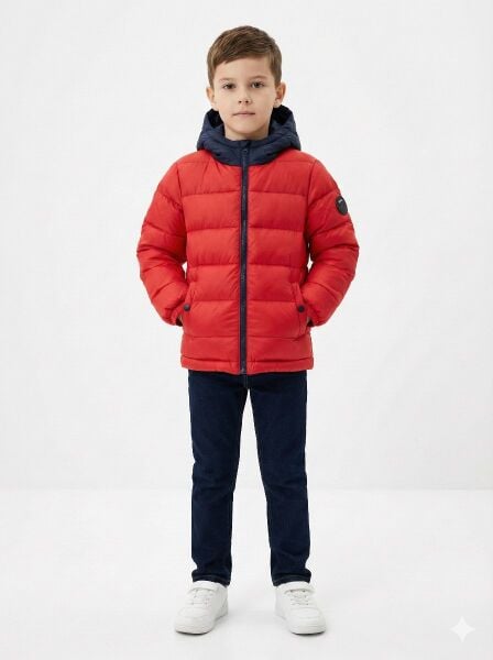 ERKEK ÇOCUK KIRMIZI KAPÜŞONLU İÇİ DOLGULU KIŞLIK ŞİŞME MONT Kırmızı - 9