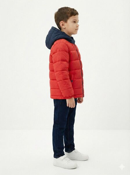ERKEK ÇOCUK KIRMIZI KAPÜŞONLU İÇİ DOLGULU KIŞLIK ŞİŞME MONT Kırmızı - 9