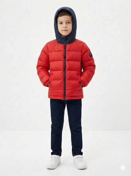 Erkek Çocuk Kırmızı Kapüşonlu İçi Dolgulu Kışlık Şişme Mont Kırmızı - 9