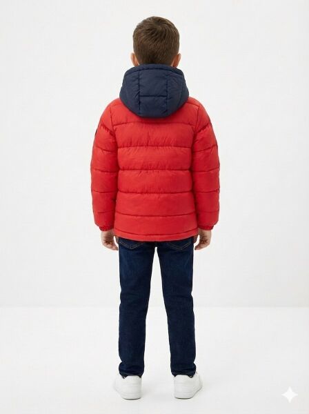 Erkek Çocuk Kırmızı Kapüşonlu İçi Dolgulu Kışlık Şişme Mont Kırmızı - 9