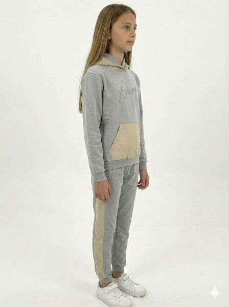 Unisex Çocuk Kapüşonlu Eşofman Takımı Gri - 6-7
