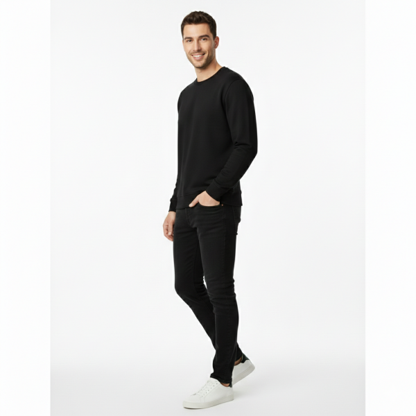 Prime Pamuklu Sweatshirt Bisiklet Yaka Standart Rahat Kalıp (Regular Fit) Erkek/Kadın/Unisex Siyah - XL