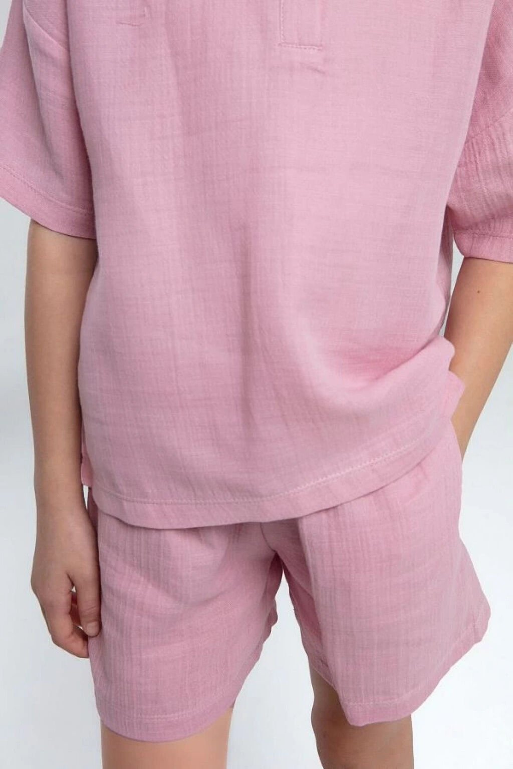 Rolypoly Kız Çocuk Şort Takım Müslin Dokuma Kumaş Gül Kurusu - 5-6