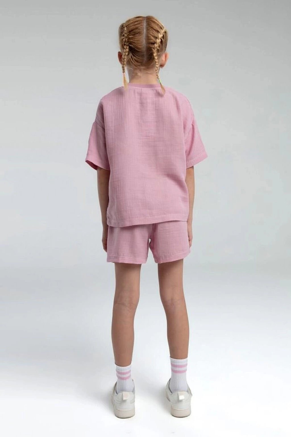 Rolypoly Kız Çocuk Şort Takım Müslin Dokuma Kumaş Gül Kurusu - 5-6