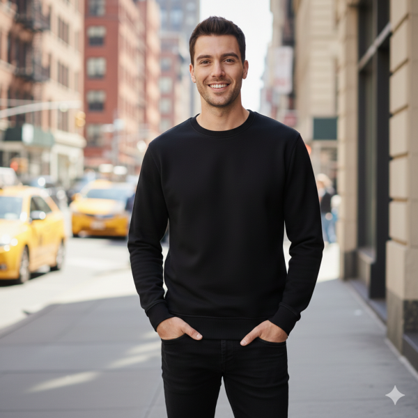 Prime Pamuklu Sweatshirt Bisiklet Yaka Standart Rahat Kalıp (Regular Fit) Erkek/Kadın/Unisex Siyah - XXL