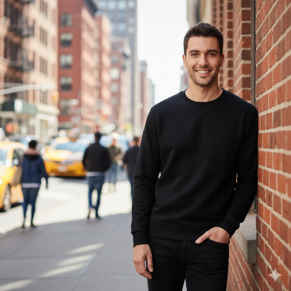 Prime Pamuklu Sweatshirt Bisiklet Yaka Standart Rahat Kalıp (Regular Fit) Erkek/Kadın/Unisex Siyah - XXL