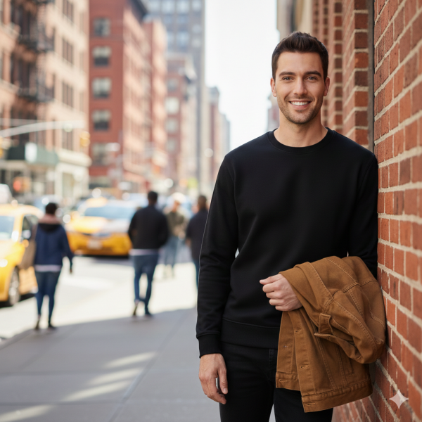 Prime Pamuklu Sweatshirt Bisiklet Yaka Standart Rahat Kalıp (Regular Fit) Erkek/Kadın/Unisex Siyah - XXL