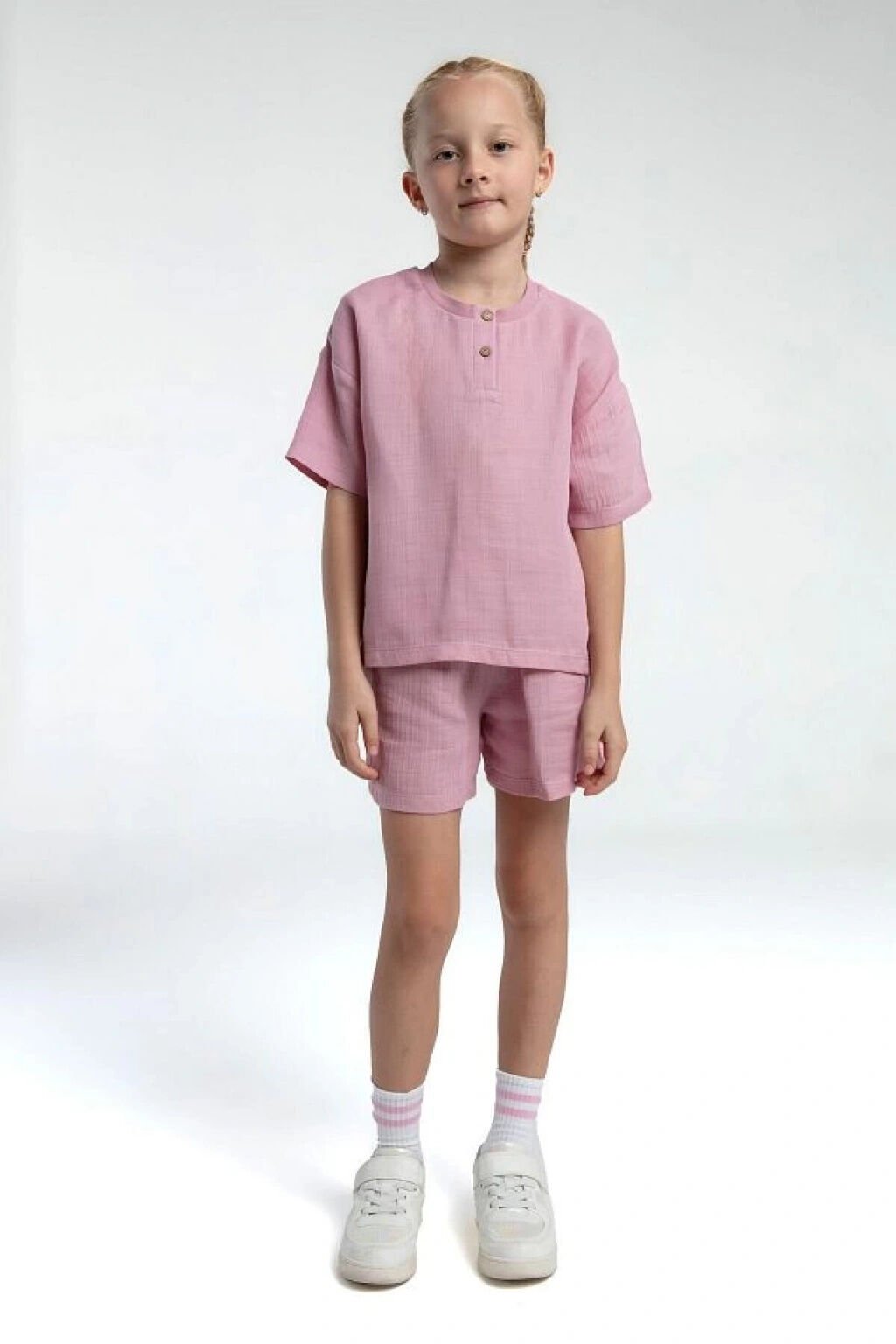 Rolypoly Kız Çocuk Şort Takım Müslin Dokuma Kumaş Gül Kurusu - 6-7