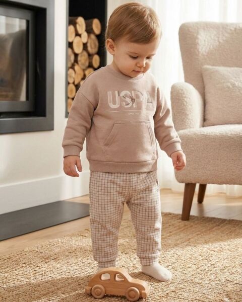 U.S.POLO ASSN ERKEK BEBEK 2 Lİ TAKIM  İKİ İPLİK 3 Yaş - Kum