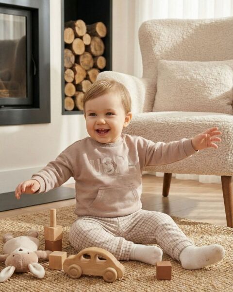 U.S.POLO ASSN ERKEK BEBEK 2 Lİ TAKIM  İKİ İPLİK 3 Yaş - Kum