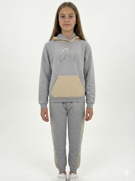 Unisex Çocuk Kapüşonlu Eşofman Takımı Gri - 6-7