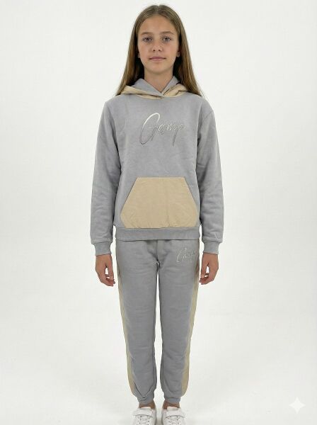 Unisex Çocuk Kapüşonlu Eşofman Takımı Gri - 6-7