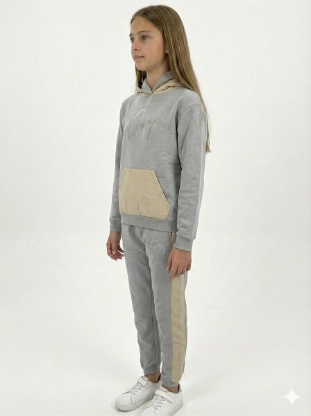 Unisex Çocuk Kapüşonlu Eşofman Takımı Gri - 8-9
