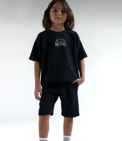 Rolypoly Erkek Çocuk Bermuda Takım Waffle Örme Kumaş Lacivert - 7-8