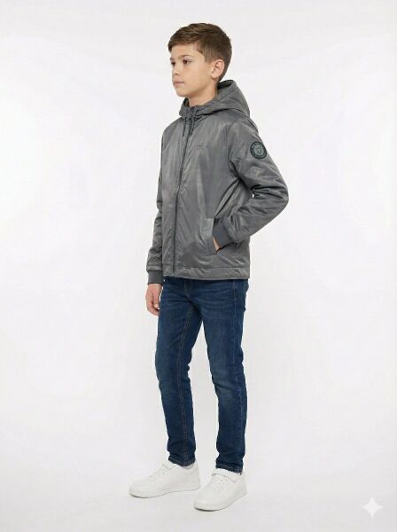 Gamp Erkek Çocuk Kapüşonlu Rüzgar Geçirmez Mevsimlik Mont Yağmurluk Yeşil - 7-8