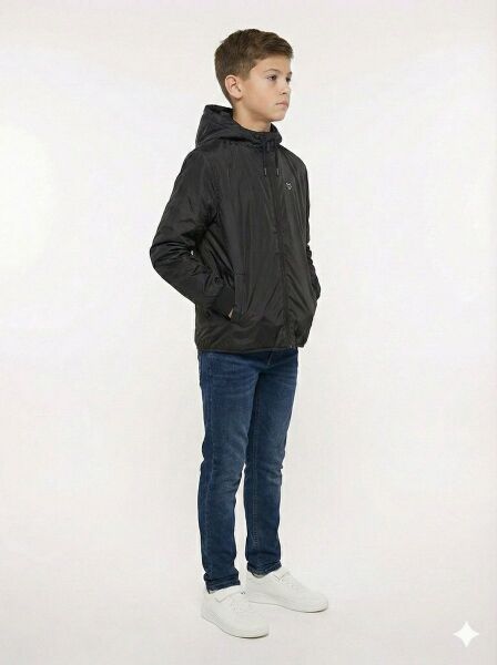 Gamp Erkek Çocuk Kapüşonlu Rüzgar Geçirmez Mevsimlik Mont Yağmurluk Yeşil - 7-8