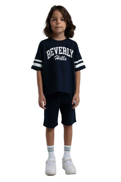 Rolypoly Erkek Çocuk Bermuda Takım İki İplik Örme Kumaş Lacivert - 6-7