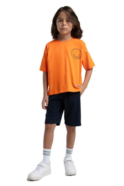 Rolypoly Erkek Çocuk Bermuda Takım Süprem Örme Kumaş Turuncu - 7-8