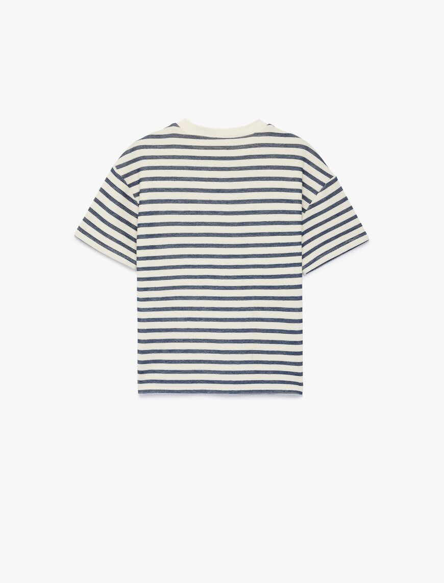 Koton Ekru Çizgili Tişört 6Skb10045Tk Ekru - 9-10