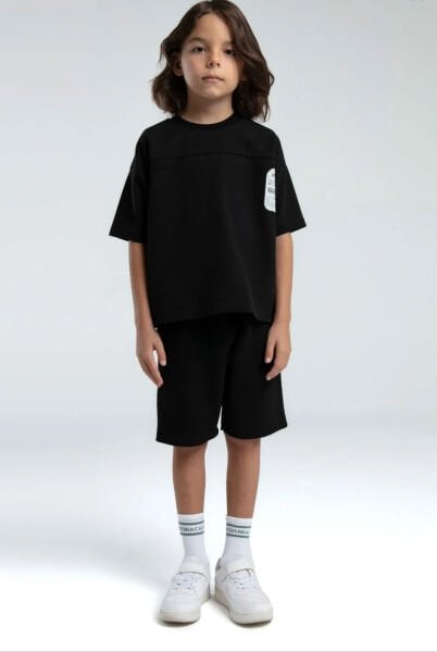 Rolypoly Erkek Çocuk Bermuda Takım Ottoman Örme Kumaş Siyah - 7-8