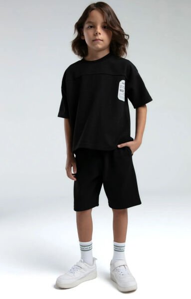 Rolypoly Erkek Çocuk Bermuda Takım Ottoman Örme Kumaş Siyah - 7-8