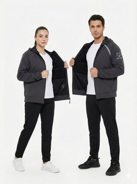 Gamp Unisex Kapüşonlu Parmak Geçmeli Softshell Mont Siyah - M