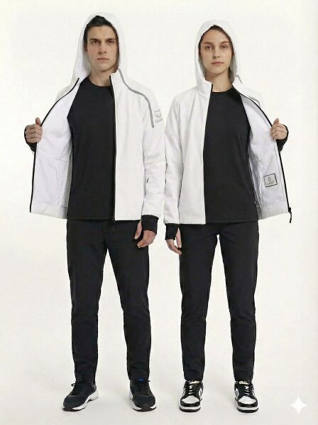 Gamp Unisex Kapüşonlu Parmak Geçmeli Softshell Mont Siyah - M