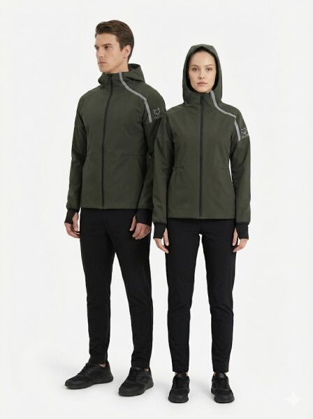 Gamp Unisex Kapüşonlu Parmak Geçmeli Softshell Mont Siyah - M