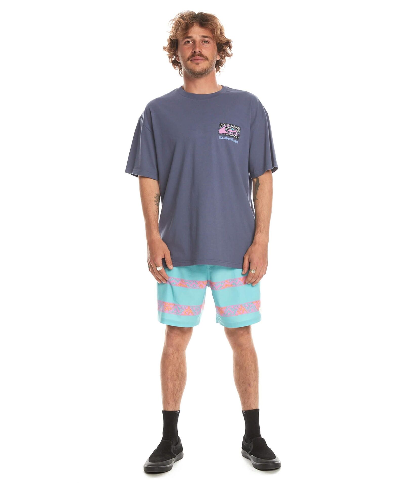 Quiksilver Spin Cycle Ss Erkek Tişört Mavi - XL