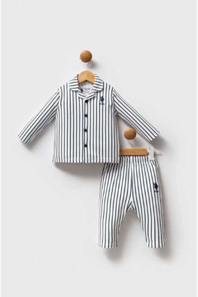 U.S. Polo Erkek Bebek Gömlek Pijama 9-12 - Beyaz