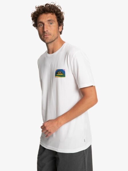 Quiksilver Erkek Beyaz Color Flow Pamuklu Grafik Baskılı T-Shirt EQYZT07229 L - Bright White - Solid